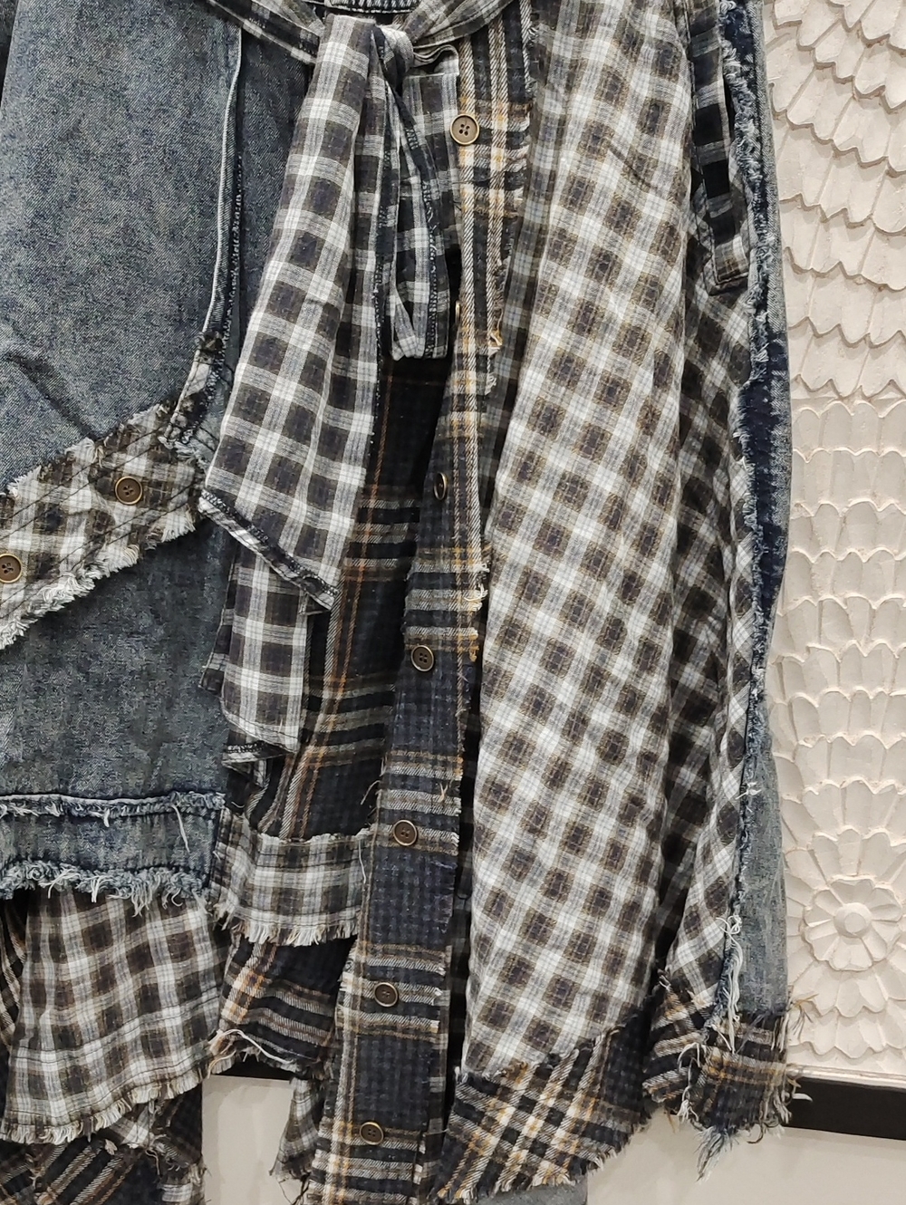 Boho Patchwork Plaid Assymetrical Denim Skirt - Blue - Picture 4 of 10